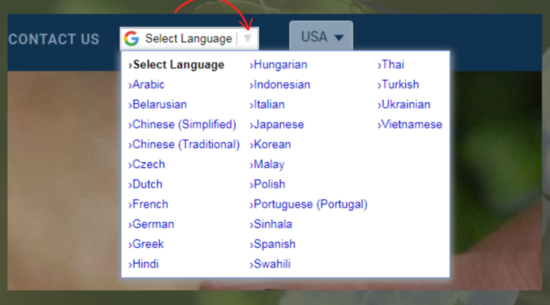 Antelco website drop-down language selector